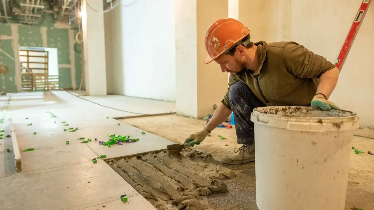 Construction Worker Floor Installation