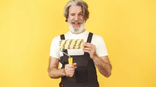 Painter Working Paint Roller Wall Preparation