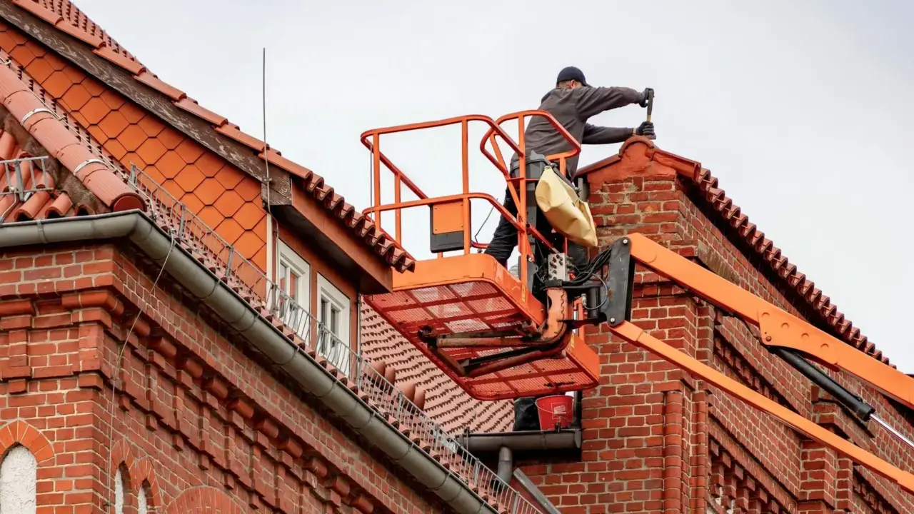 Roofer Working Construction Tools